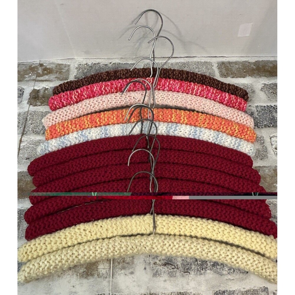 Vintage 70s Crochet Covered Wooden Hangers Lot of 12 Assorted Colors GrandmaCore